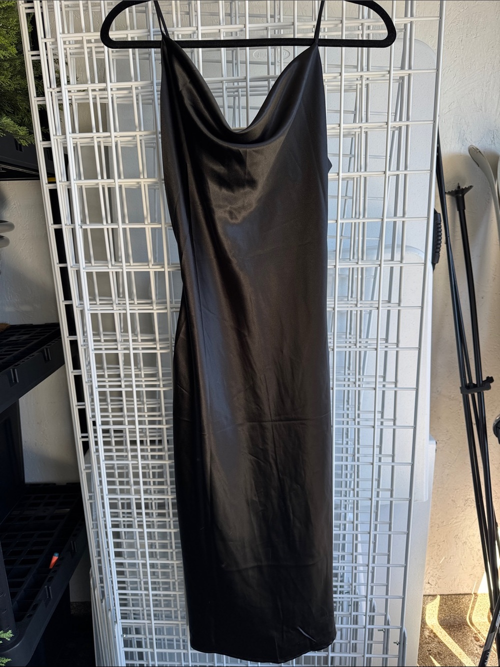 Petal & Pup Black Satin Cowl Midi Slip Dress